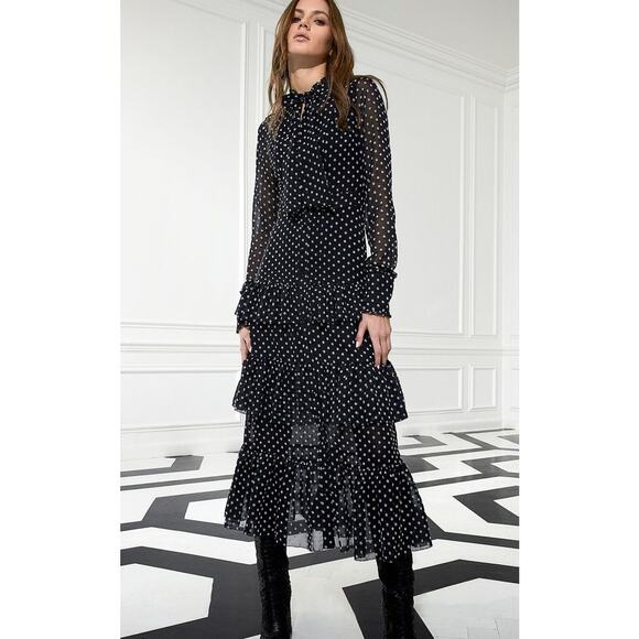 sachin and babi light blue dress Alexis Parissa Belted Midi Dress with Neck Tie Embroidered Dots Black Size  XS